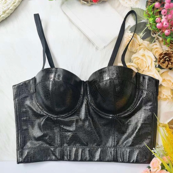 Faux Leather Corset in Black - Picture 1 of 5